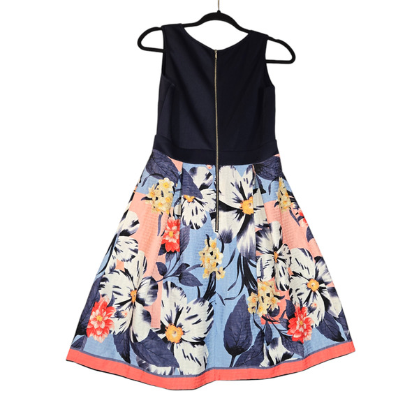 CB Est‎ 1962 Womens Size 4 Petite Floral Dress Navy Blue Stretch Sleeveless - Picture 6 of 16